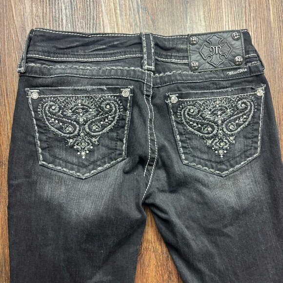 Miss Me Boot Jeans Rhinestone Flap Pockets Black Women’s Size 26 - Picture 4 of 11